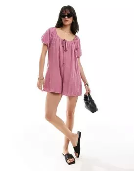 Лиловый комбинезон с короткими рукавами и бусинами ASOS DESIGN