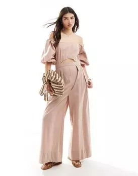 Лиловый комбинезон с пышными рукавами и вырезом спереди ASOS DESIGN