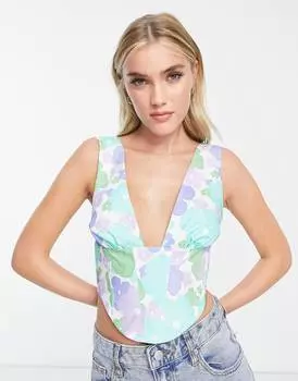Лиловый топ с глубоким вырезом и корсетом на талии ASOS DESIGN