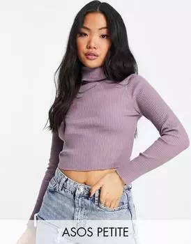 Лиловый укороченный топ в рубчик с высоким воротником ASOS DESIGN Petite