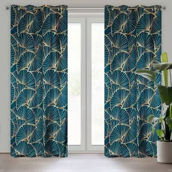 Лимитированная коллекция PEONIA2 ZAS 140x250 см штора на люверсах черный POP Eurofirany, темно-синий