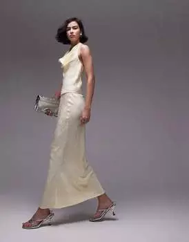 Лимонная асимметричная жаккардовая юбка макси со средней посадкой Topshop