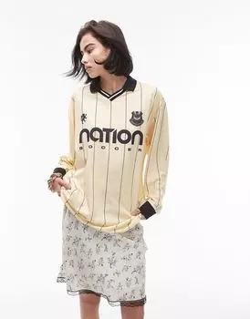 Лимонная футболка-поло с длинными рукавами Topshop Graphic Nations Soccer