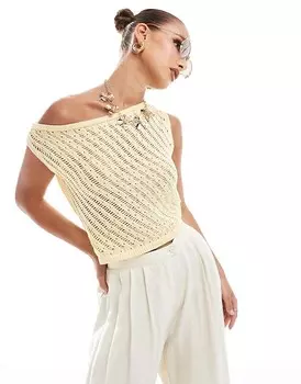 Лимонно-желтый вязаный топ на одно плечо ASOS DESIGN