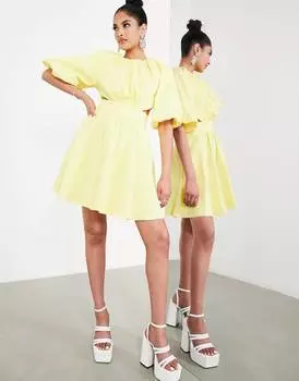 Лимонное мини-платье с пышными рукавами и вырезом на спине ASOS EDITION