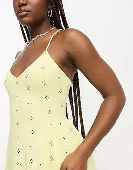 Лимонное платье миди с бретелями на спине и швом ASOS DESIGN