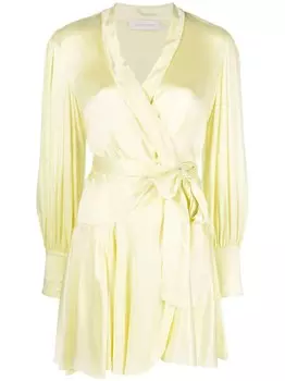 Лимонное шелковое мини-платье с запахом Zimmermann
