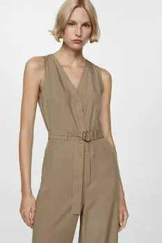 Лимонный комбинезон из лиоцелла и льна Mango, светло-коричневый