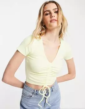 Лимонный приталенный топ с рюшами спереди и завязками ASOS DESIGN
