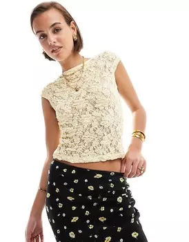 Лимонный прозрачный кружевной укороченный топ с прямым вырезом ASOS DESIGN
