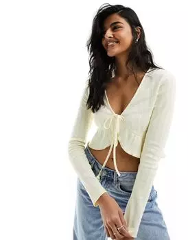 Лимонный укороченный кардиган с оборками ASOS