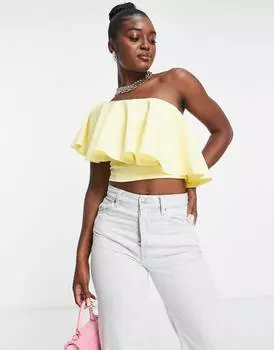 Лимонный укороченный топ на одно плечо с оборками ASOS DESIGN
