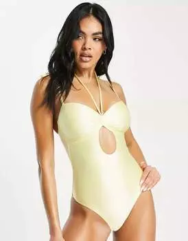 Лимоно-желтый купальник с завязкой спереди ASOS