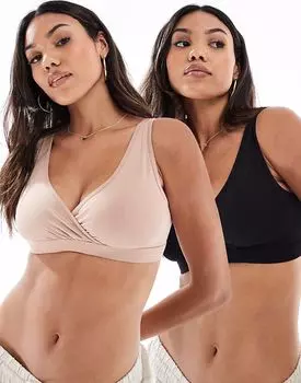 Lindex Maternity - комплект из 2 бюстгальтеров с запахом черного/бежевого цвета