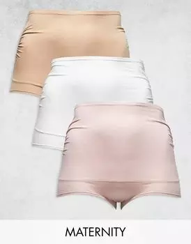 Lindex Maternity – Комплект из 3 пар трусиков с высокой талией черного и бежевого цвета