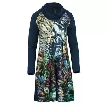 Линейное платье с водолазкой из принтованного и однотонного эластичного трикотажа Conquista, синий