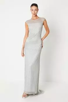 Линейное скульптурное платье из бисера Coast, серебро