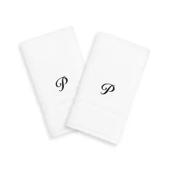Linum Home Textiles Black Script Denzi Single Letter Полотенца для рук с монограммой, 2 упаковки