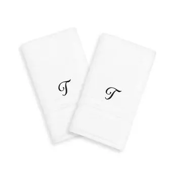 Linum Home Textiles Black Script Denzi Single Letter Полотенца для рук с монограммой, 2 упаковки