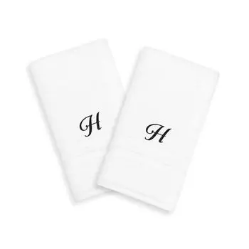 Linum Home Textiles Black Script Denzi Single Letter Полотенца для рук с монограммой, 2 упаковки