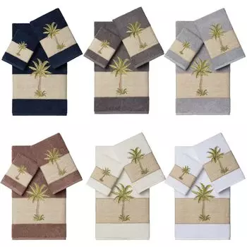 Linum Home Textiles Colton Набор украшенных банных полотенец из 3 предметов, темно-синий