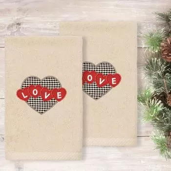 Linum Home Textiles Love Hearts Вышитые роскошные турецкие хлопковые полотенца для рук в упаковке из 2 штук, белый