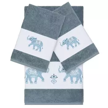 Linum Home Textiles Набор банных полотенец Quinn из 3 предметов из турецкого хлопка с украшением, голубой