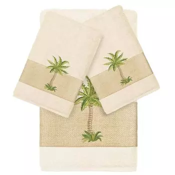 Linum Home Textiles Набор банных полотенец с украшением Colton из 3 предметов, бежевый