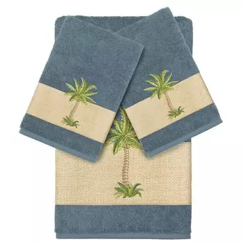 Linum Home Textiles Набор банных полотенец с украшением Colton из 3 предметов, голубой