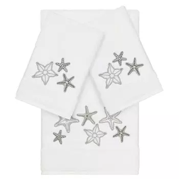 Linum Home Textiles Набор банных полотенец с украшением Lydia из 3 предметов, белый