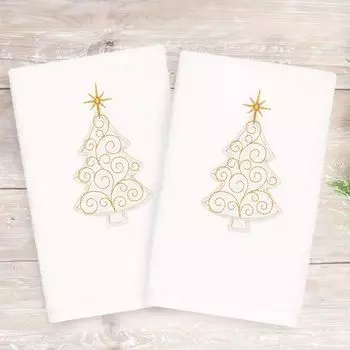 Linum Home Textiles Набор из 2 полотенец для рук с вышивкой «Рождественская ёлка», белый