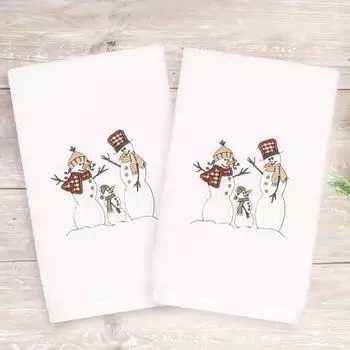 Linum Home Textiles Набор из 2 полотенец для рук с рождественской снежной семьей и вышивкой, белый