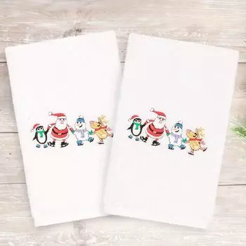 Linum Home Textiles Набор из 2 полотенец для рук с вышивкой для рождественской вечеринки и катания на коньках, белый