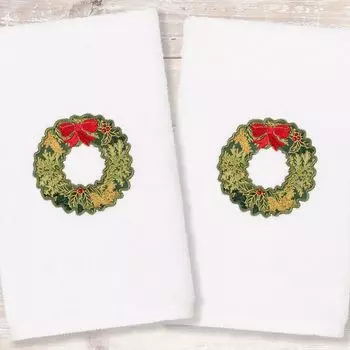 Linum Home Textiles Набор из 2 полотенец для рук с вышивкой в виде рождественского венка, белый