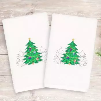Linum Home Textiles Набор из 2 полотенец для рук с вышивкой «Рождественские три елки»