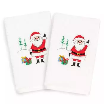 Linum Home Textiles Набор из 2 рождественских полотенец для рук с вышивкой в виде развевающегося Санта-Клауса, белый