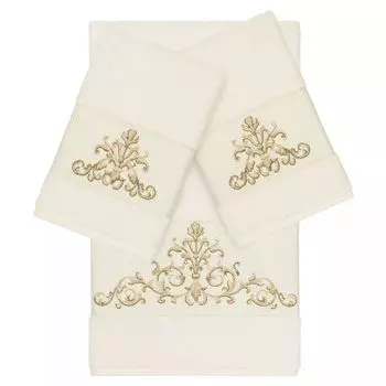 Linum Home Textiles Набор из 3-х банных полотенец с украшением Scarlet, бежевый