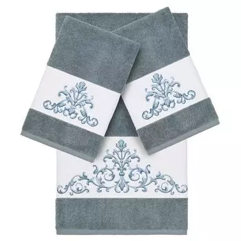 Linum Home Textiles Набор из 3-х банных полотенец с украшением Scarlet, голубой