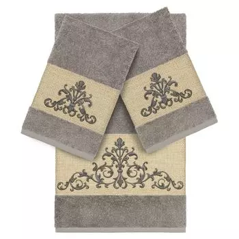 Linum Home Textiles Набор из 3-х банных полотенец с украшением Scarlet, темно-серый
