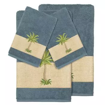 Linum Home Textiles Набор из 4 банных полотенец с украшением Colton, голубой
