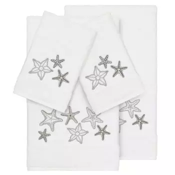 Linum Home Textiles Набор из 4 банных полотенец с украшением Lydia, белый