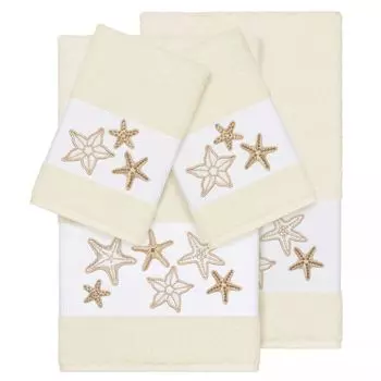 Linum Home Textiles Набор из 4 банных полотенец с украшением Lydia, бежевый