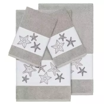 Linum Home Textiles Набор из 4 банных полотенец с украшением Lydia, светло-серый