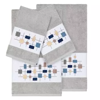 Linum Home Textiles Набор из 4 полотенец из турецкого хлопка с украшением Khloe, светло-серый