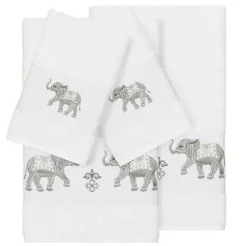 Linum Home Textiles Набор из 4 предметов из турецкого хлопка с украшением Quinn и банных полотенец, белый