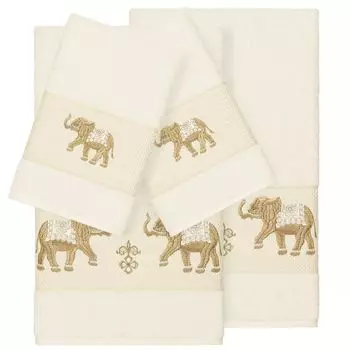 Linum Home Textiles Набор из 4 предметов из турецкого хлопка с украшением Quinn и банных полотенец, бежевый