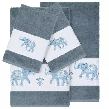 Linum Home Textiles Набор из 4 предметов из турецкого хлопка с украшением Quinn и банных полотенец, голубой