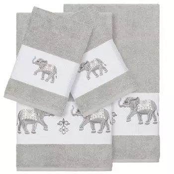 Linum Home Textiles Набор из 4 предметов из турецкого хлопка с украшением Quinn и банных полотенец, светло-серый