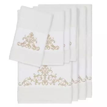 Linum Home Textiles Набор из 8 банных полотенец с украшением Scarlet, белый