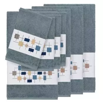 Linum Home Textiles Набор из 8 предметов турецкого хлопка с украшением Khloe, голубой
